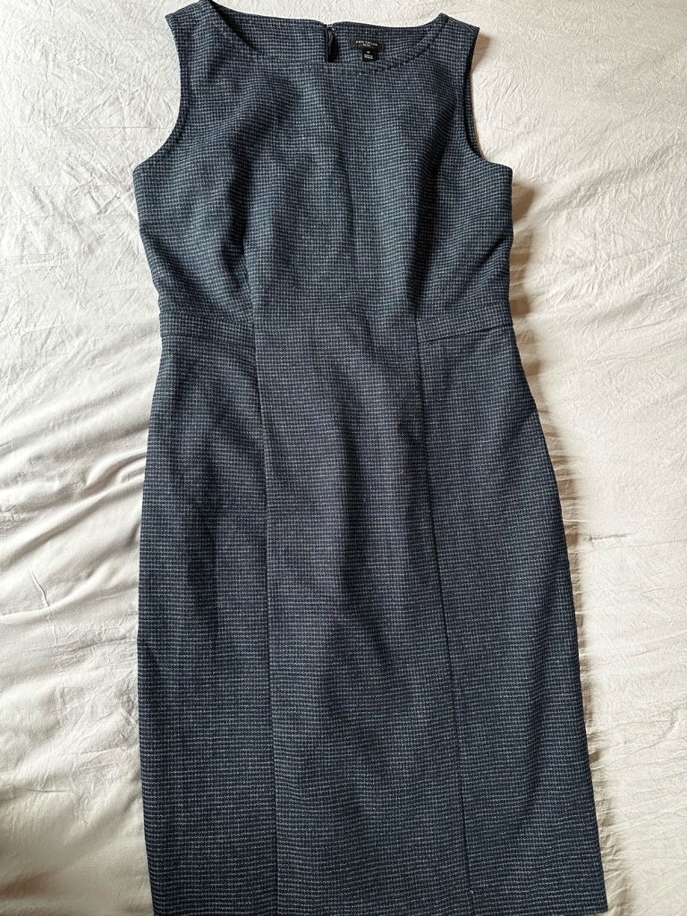 Ann Taylor Navy Micro-Check Midi Sheath Dress